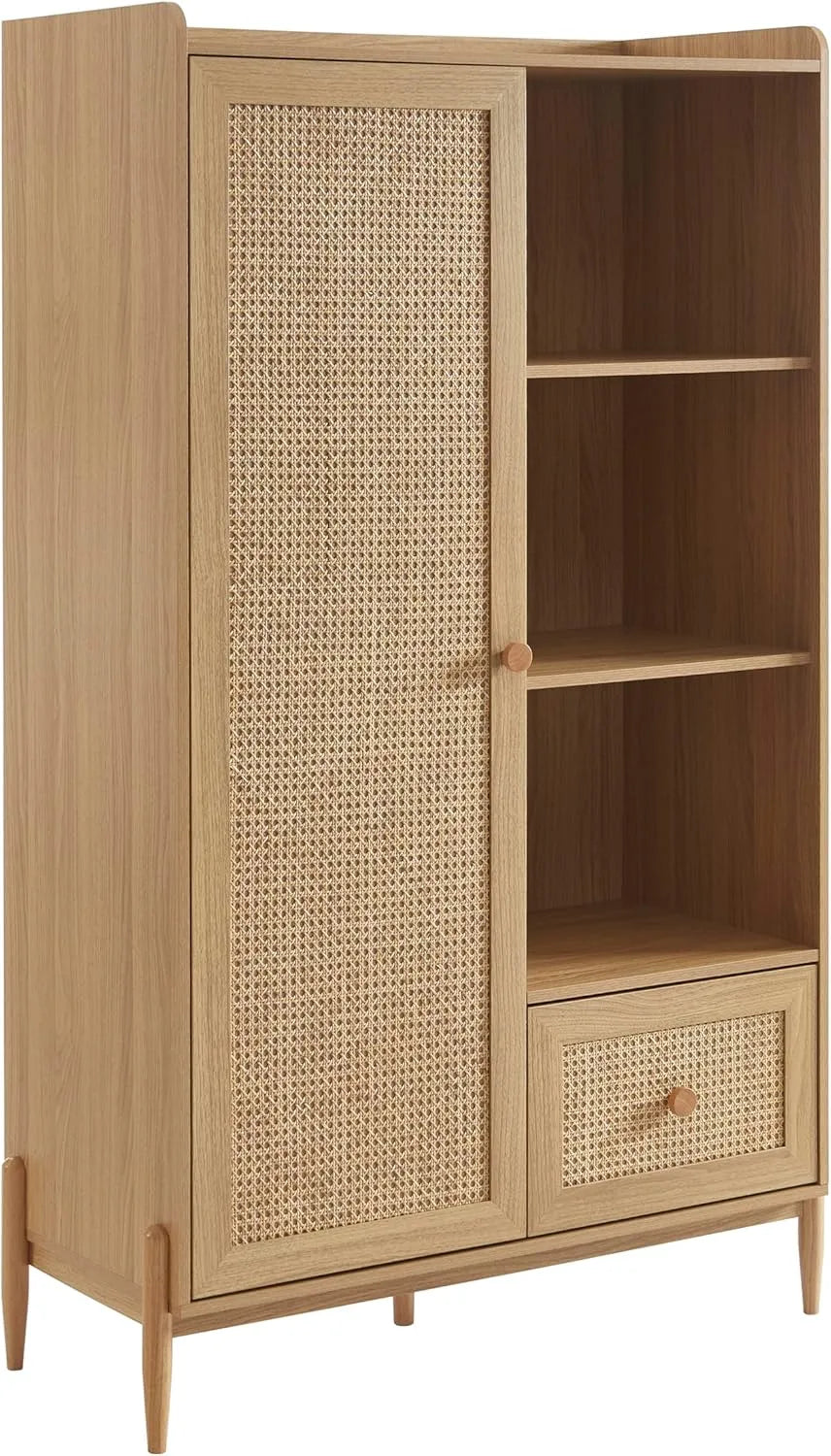 Armoire de rangement – en bois, avec tiroirs, 1 Porte, en résine tressée