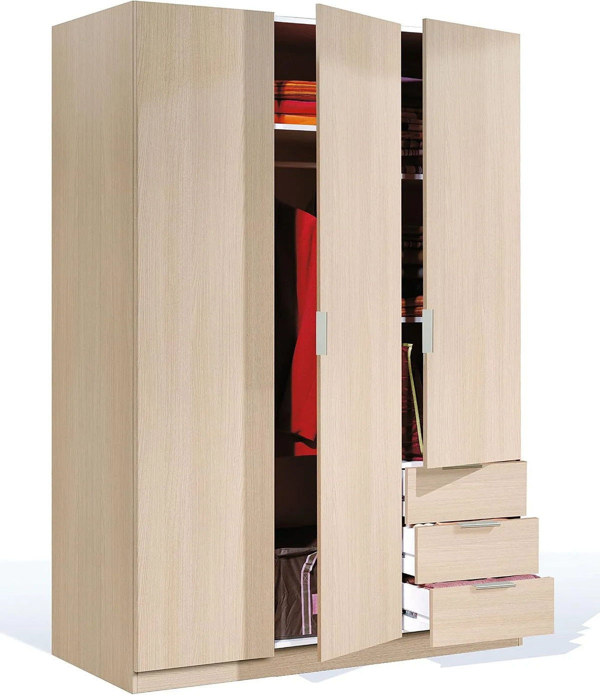 Armoire-penderie et garde-robe de rangement – avec tiroirs, avec tringle, avec étagères, 3 portes, 3 étagères, 3 tiroirs