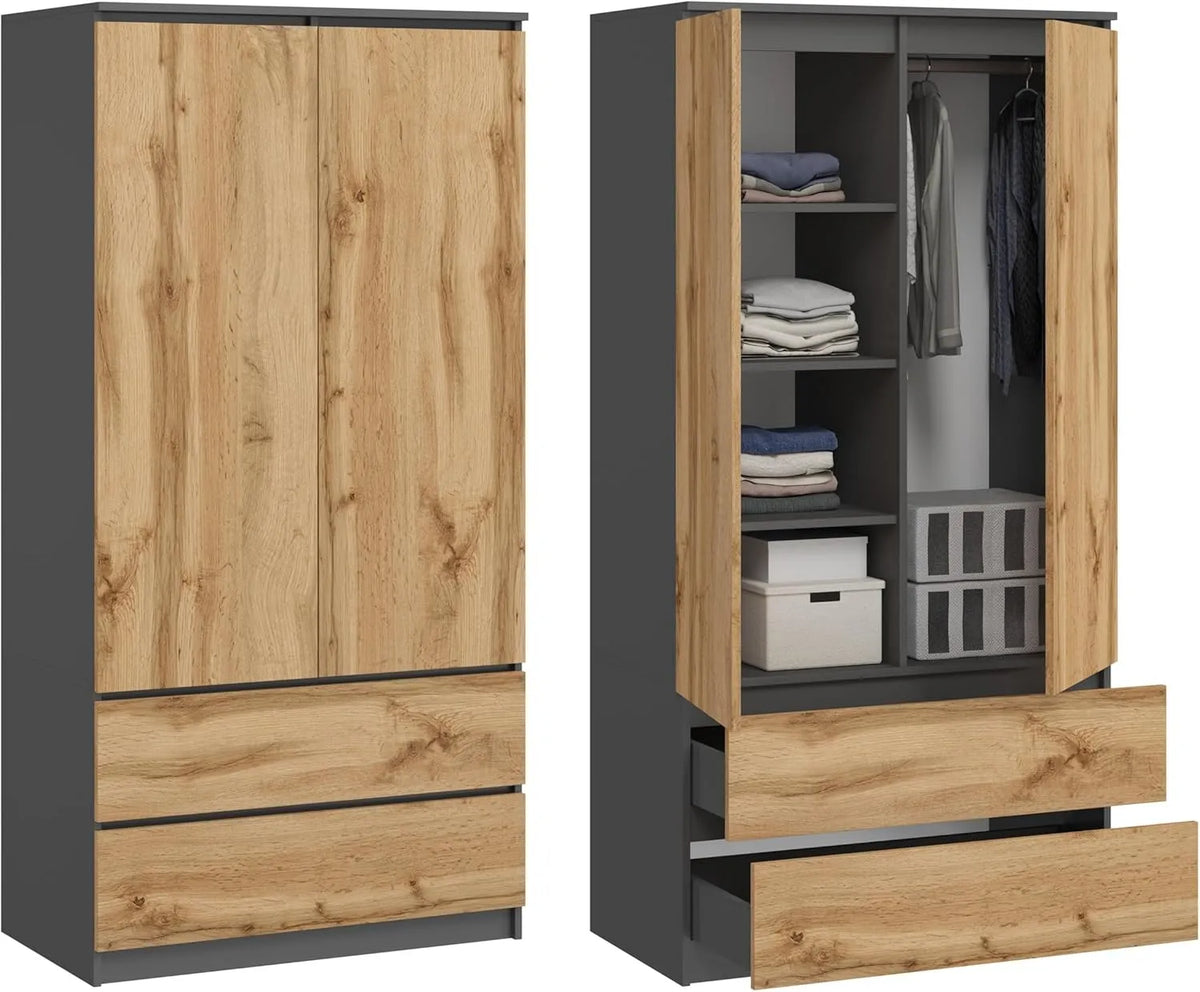 Armoire de rangement: avec tiroirs, avec Bibliothèque et étagère de rangements, 2 portes, 4 étagères, 2 tiroirs, 180 × 90 × 50, 5 cm