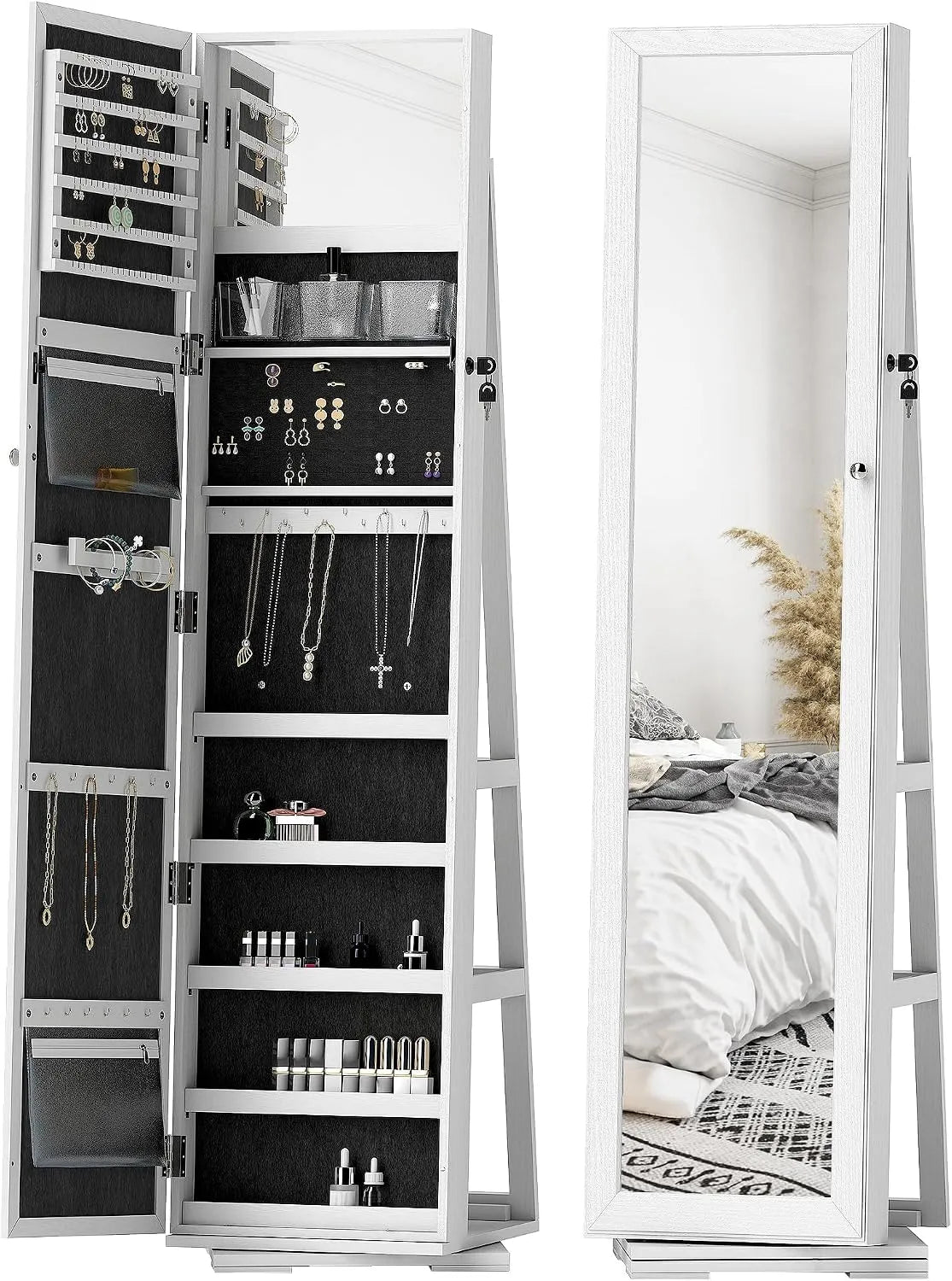 HOMCOM Armoire de rangement: en bois, avec rangement, verrouillable, blanc