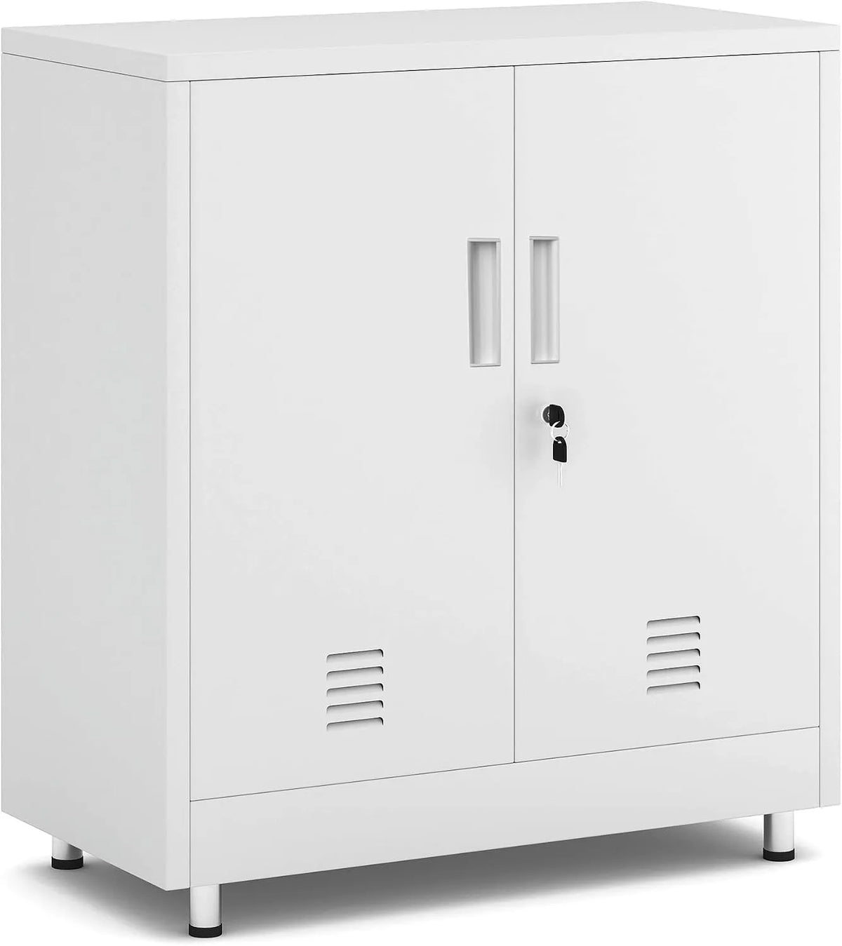 Armoire de rangement – en métal, avec rangement, verrouillable, réglable, blanc