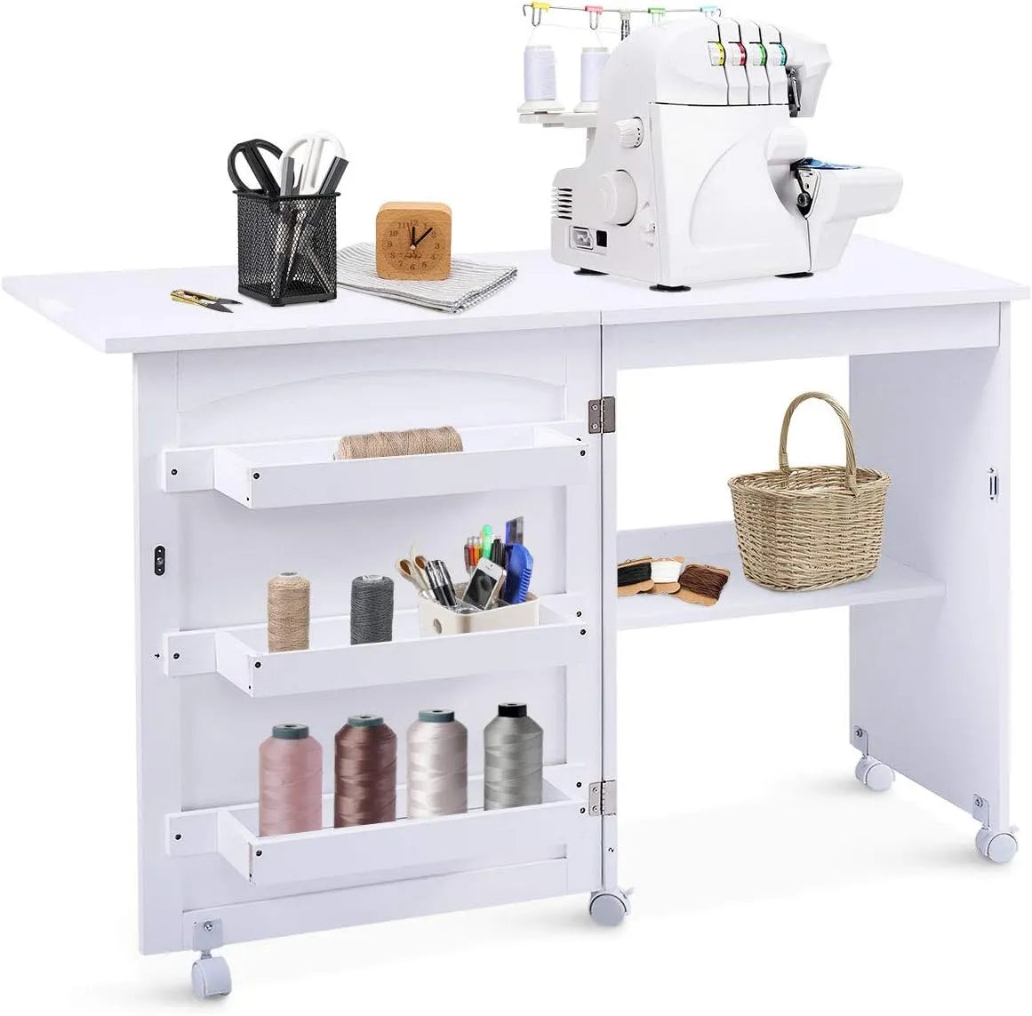Armoire de rangement — avec rangement, pliable, avec roulettes, 117 × 40 × 77 CM, blanc