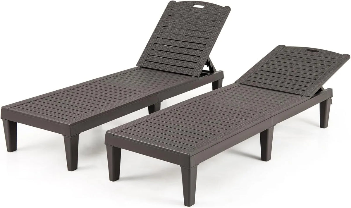 COSTWAY Bain de soleil: avec dossier, réglable, Lot de 2, 156 × 55 × 83 cm, 160 kg, marron