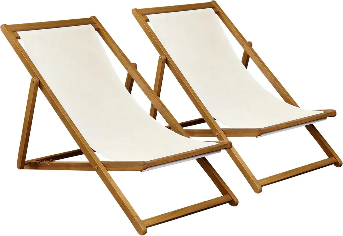 Oviala Lot de 2 chiliennes en Acacia inclinables 3 Positions – réglable