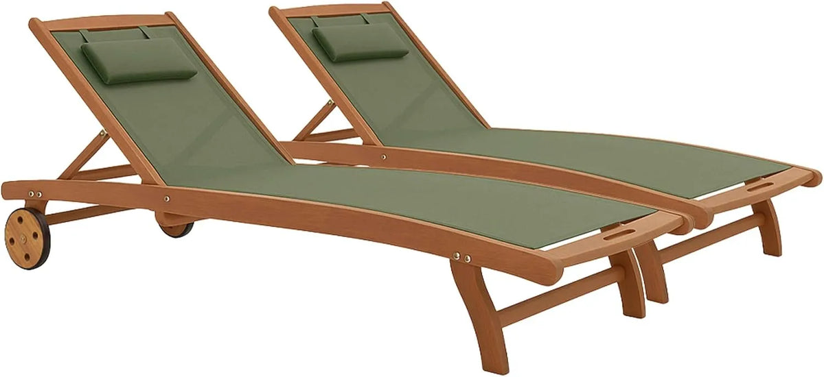 Oviala Lot de 2 Bains de Soleil en Bois inclinable: réglable, vert