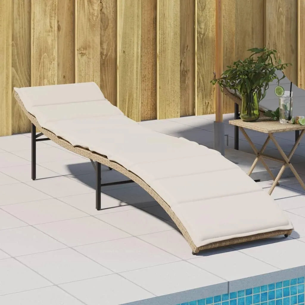 Chaise – en acier, avec dossier, avec coussins, réglable, 55 × 199 × 50 cm, beige, en résine tressée