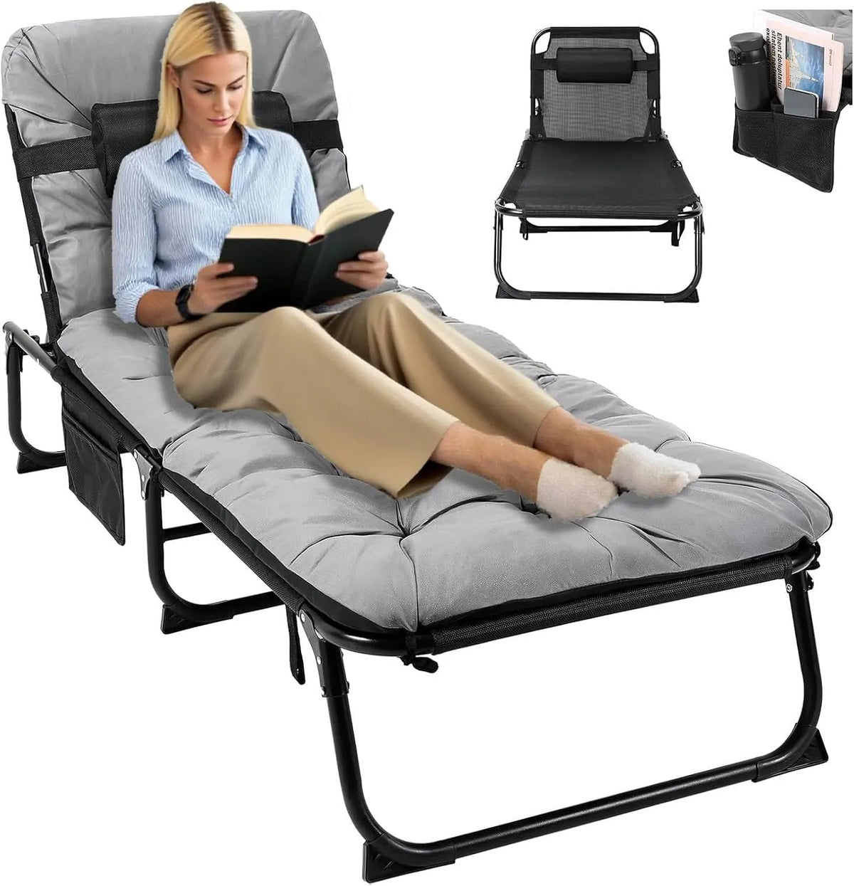 Bain de soleil – avec dossier, avec coussins, pliable, réglable, 190 × 68 × 31 cm, 150kg