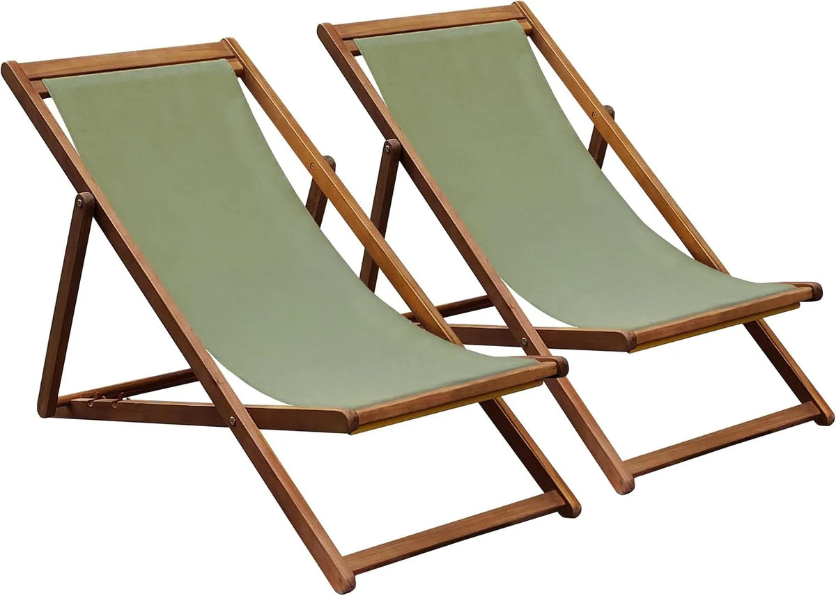 Oviala Lot de 2 chiliennes en Acacia inclinables 3 Positions — réglable, vert