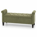 Banc en bois et velours vert olive avec rangement