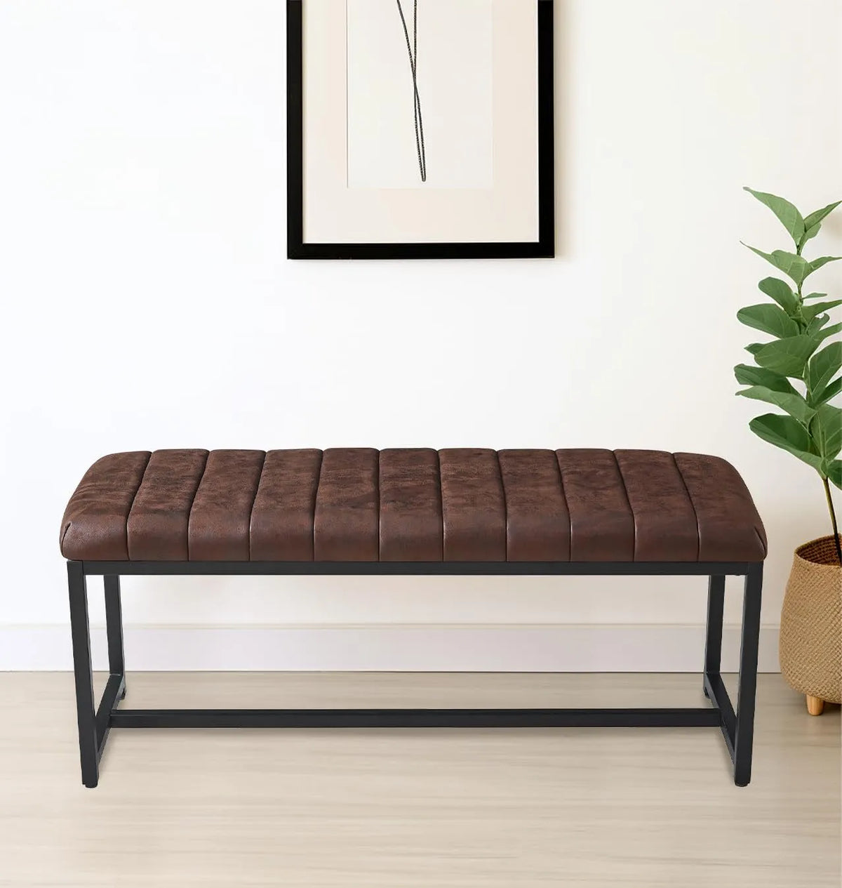 Banc et banquette d'intérieur: en métal, en cuir, rembourrage en mousse, 110 cm, noir