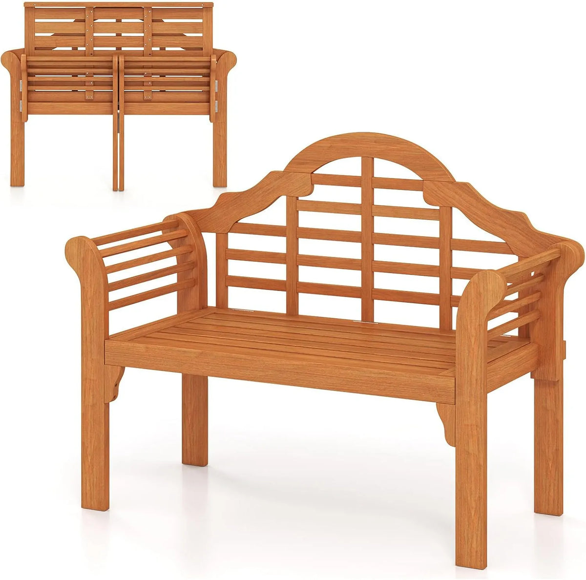 Banc de jardin et banquette de terrasse – en bois, pivotant, avec accoudoirs, avec dossier, 123 × 54 × 96 CM, 360 KG, pliable