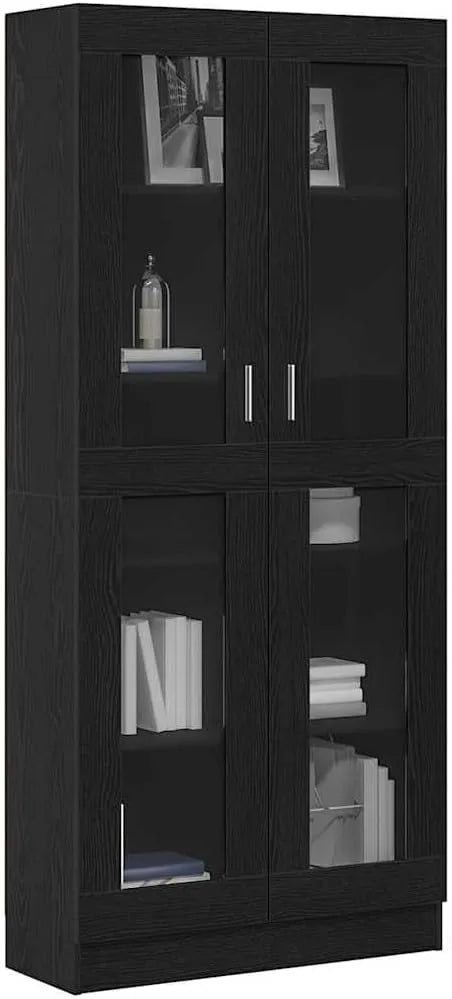 Bibliothèque Chêne Noir 82.5 x 30.5 x 185 cm Bois — en bois, sur pied, avec rangement, 82.5 × 30.5 × 185 cm