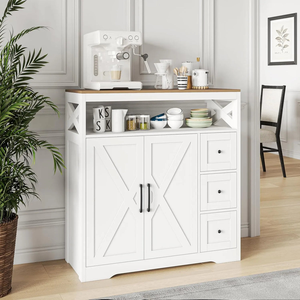 Armoire de rangement: en bois, avec rangement, avec tiroirs, avec Bibliothèque et étagère de rangements, 2 Portes, 3 Tiroirs, 100 × 40 × 105cm