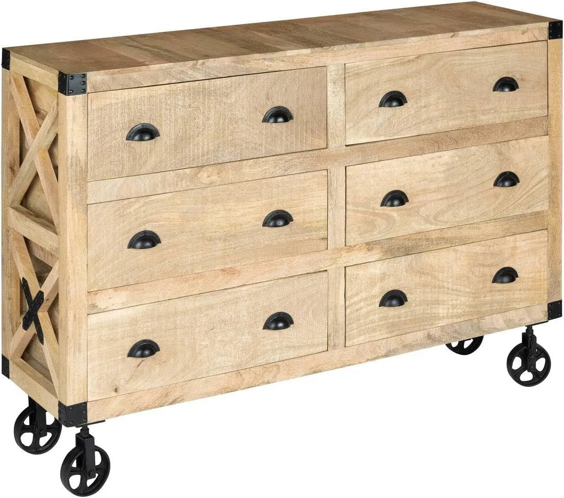 Atmosphera — en bois, avec rangement, avec tiroirs, avec roulettes, 6 Tiroirs, 150 × 105 cm