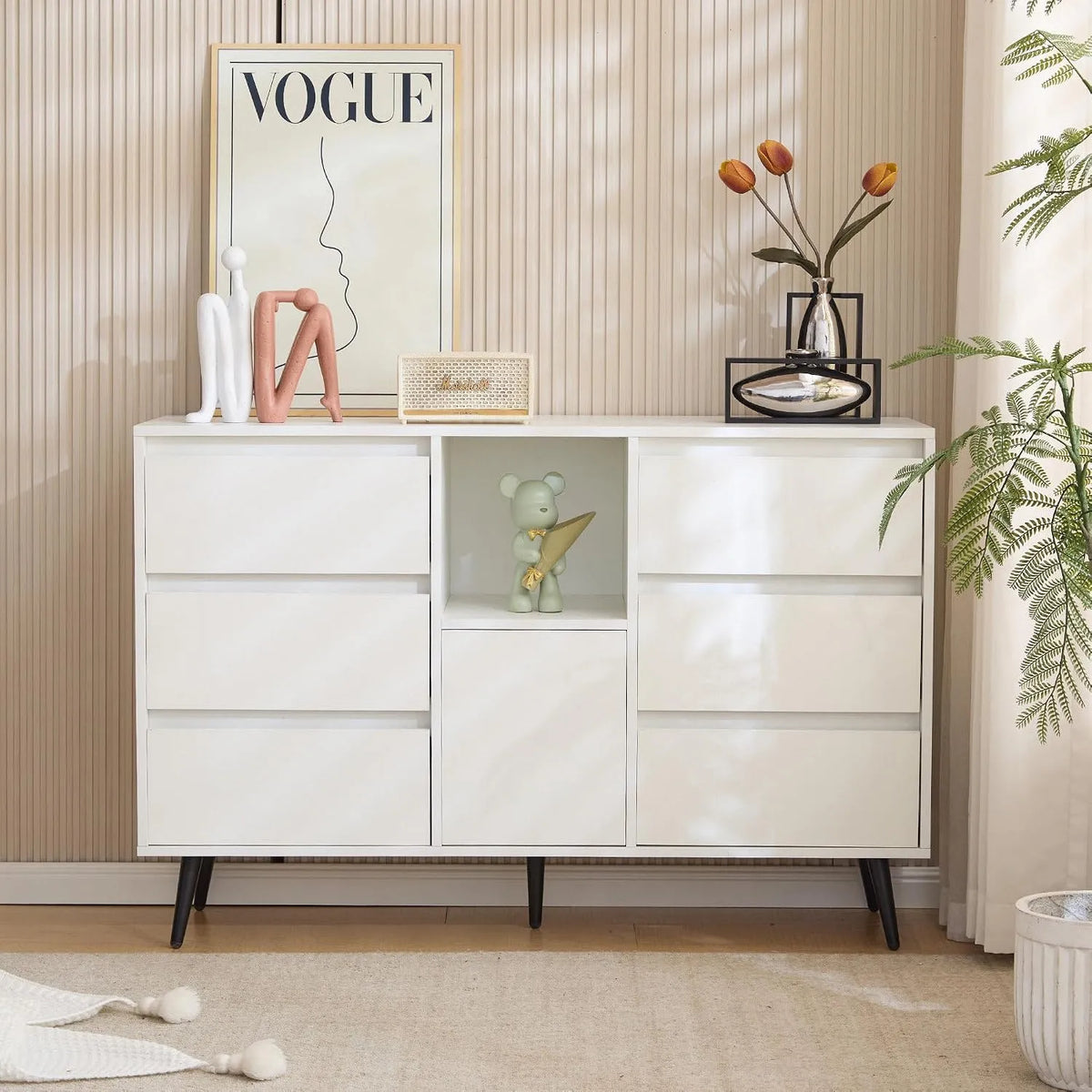 Buffet et meuble de rangement Moderne avec éclairage LED: en métal, fonctionnement silencieux, avec tiroirs, affichage LED, 1 Porte, 6 Tiroirs