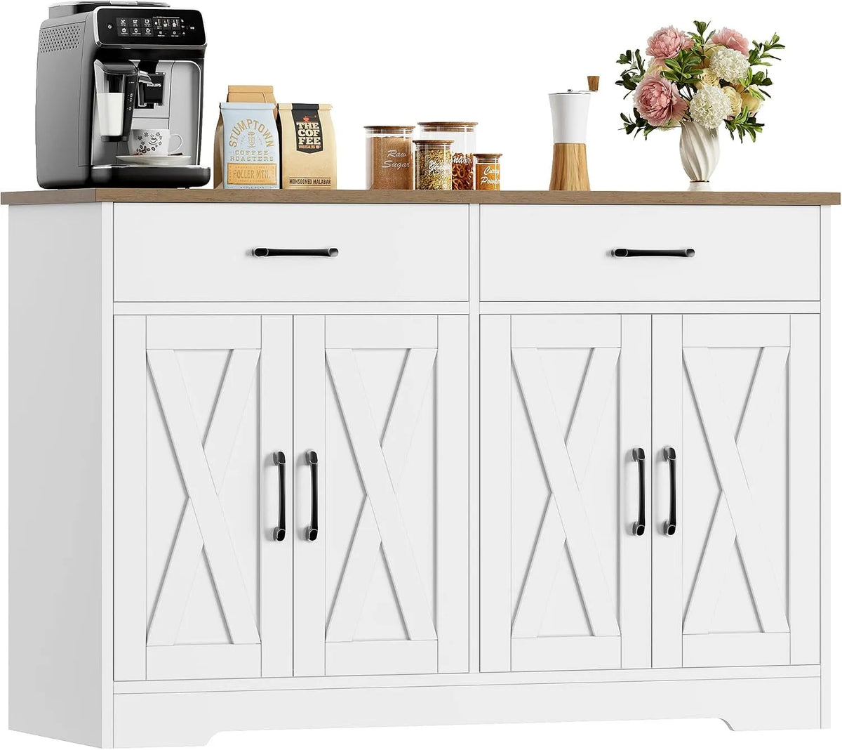 Buffet et meuble de rangement — avec rangement, avec tiroirs, 4 Portes, 2 Tiroirs, 120 cm, blanc