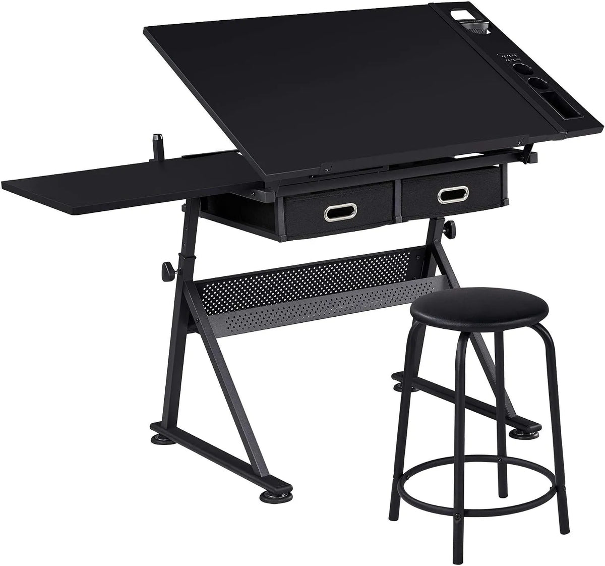 Bureau et table informatique – avec tiroirs, réglable, 2 Tiroirs, noir, inclinable