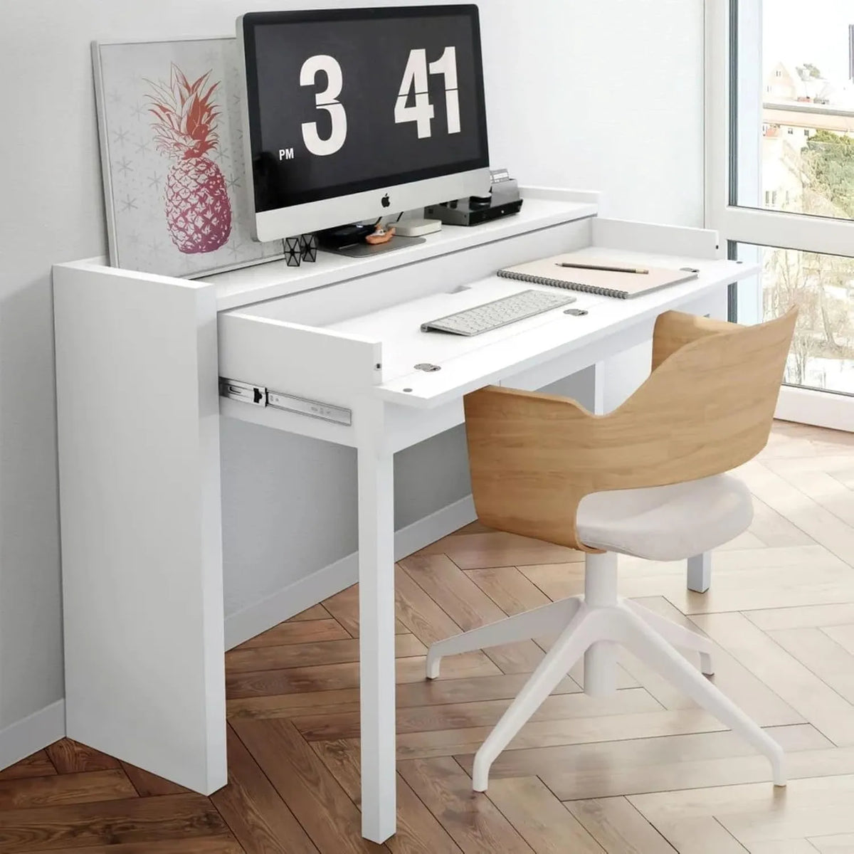 Bureau et table informatique — BU0065, blanc, extensible