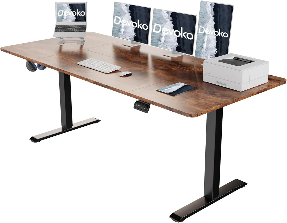 Bureau et table informatique — USB-A, sur pied, avec tiroirs, avec port USB, réglable, 140 × 60 cm, noir, hauteur réglable