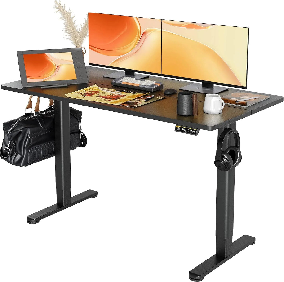 Bureau et table informatique — réglable, 140 × 60 cm, noir, hauteur réglable