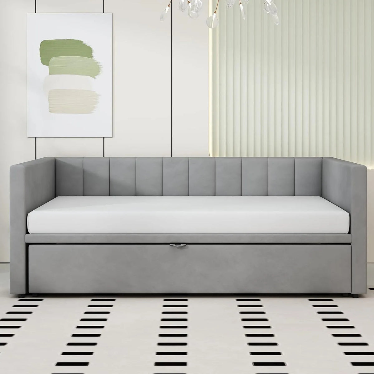 Canapé convertible et canapé-lit – 180 × 200 cm, gris, extensible, revêtement en velours