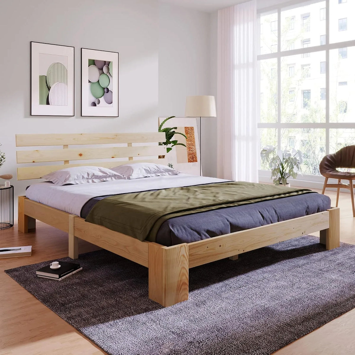 Soges Lit Double en Bois Massif avec Tête de Lit — 200 × 140 cm