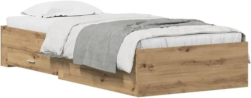 Cadre de lit et structure de lit Chêne Artisanal 100 x 200 cm Bois – en bois, avec rangement, 100 × 200 cm