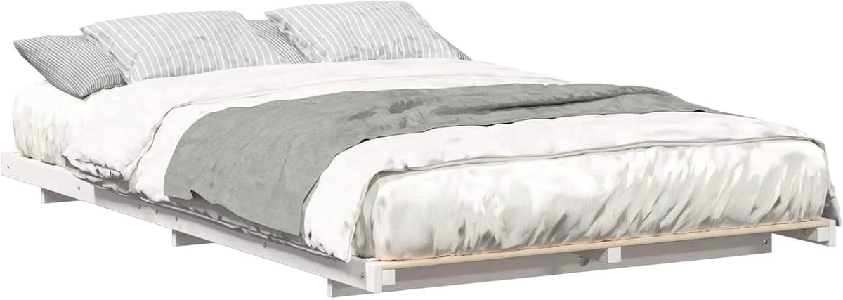 Cadre de lit et structure de lit surélevé Blanc 140 x 190 cm Bois: en bois, avec rangement, 140 × 190 cm, en bois massif