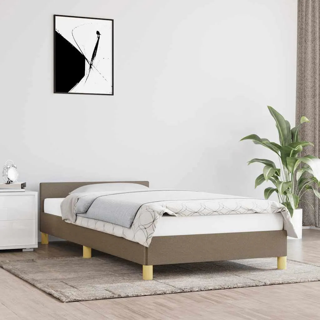 Cadre de lit et structure de lit avec tête de lit sans matelas Taupe: revêtement en tissu, 80 × 200 cm, beige