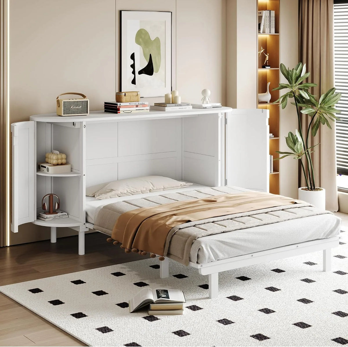 Armoire de rangement – montage mural, en bois, avec rangement, avec armoire, 140 × 200 cm, blanc, en résine tressée