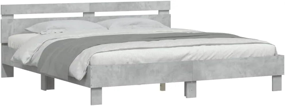 Cadre de lit et structure de lit avec Tête de Lit et LED: en bois, affichage LED, 200 × 200 cm, gris