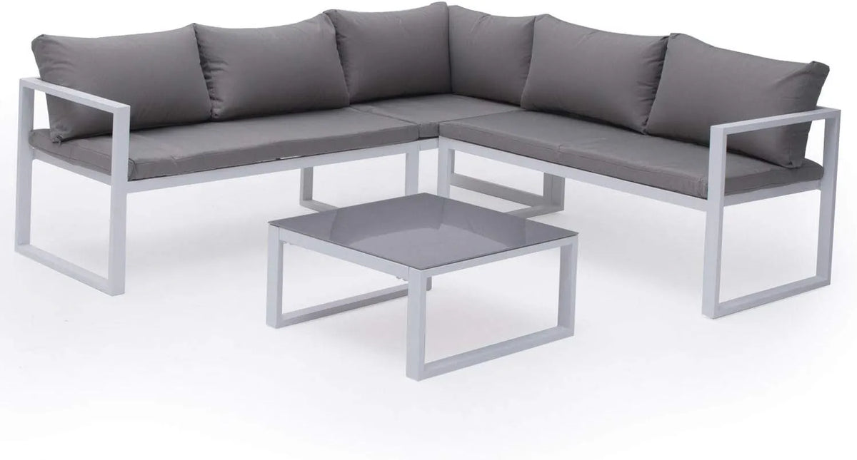 Salon de jardin et ensemble lounge — revêtement en tissu, en aluminium, 4 Places, gris