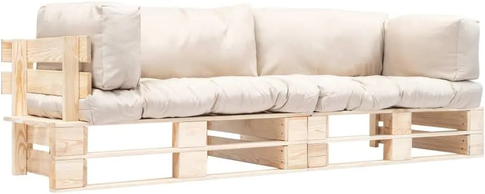Canapé — en bois, avec coussins, 220 cm