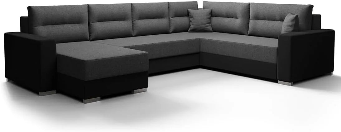 Canapé d'angle et canapé panoramique: réversible, revêtement en tissu, convertible, 7 Places, gris