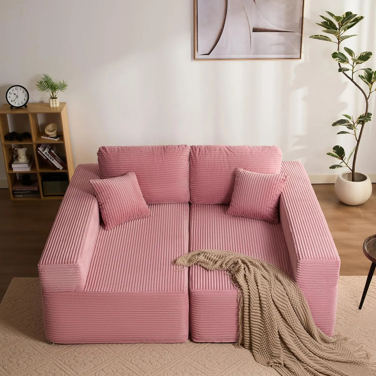 Canapé d'angle et canapé panoramique – modulaire, angle gauche, rose, avec fonction couchage