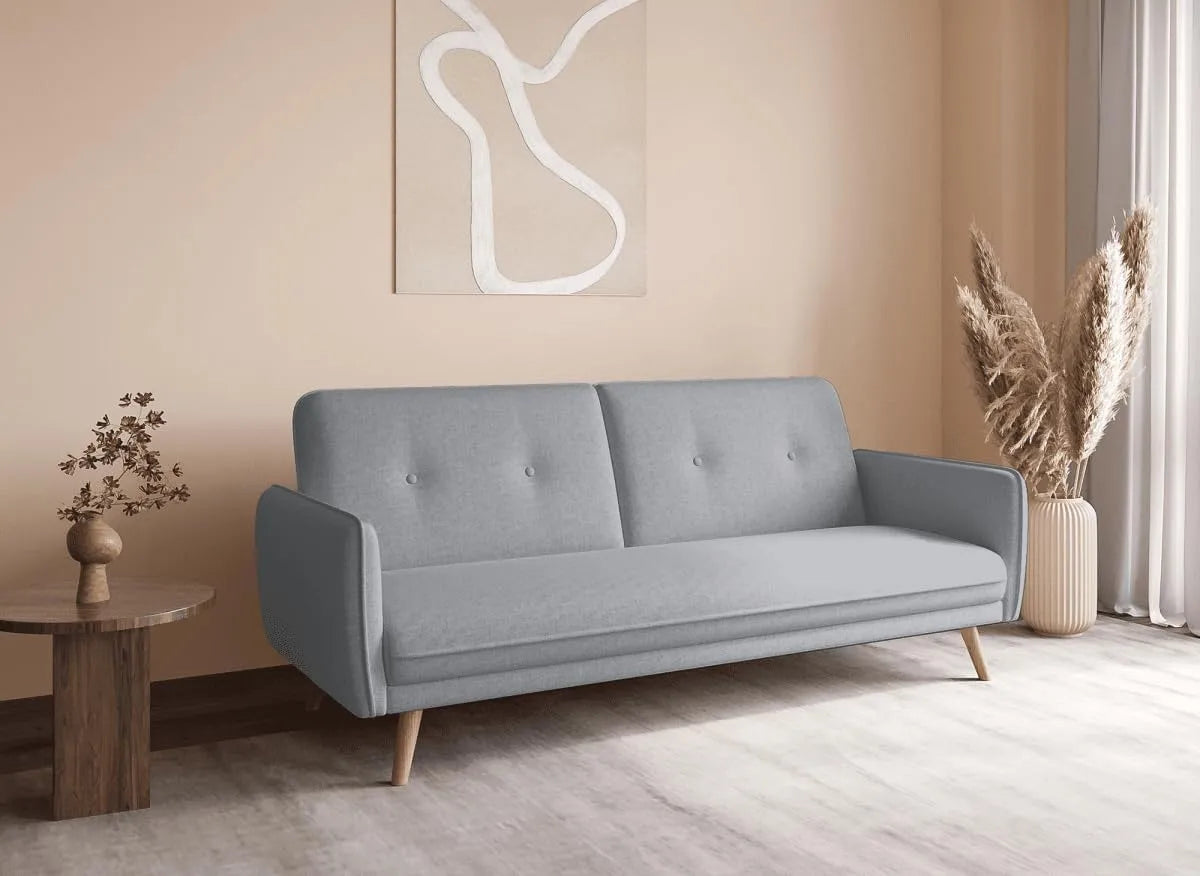 Canapé — revêtement en tissu, en bois, gris
