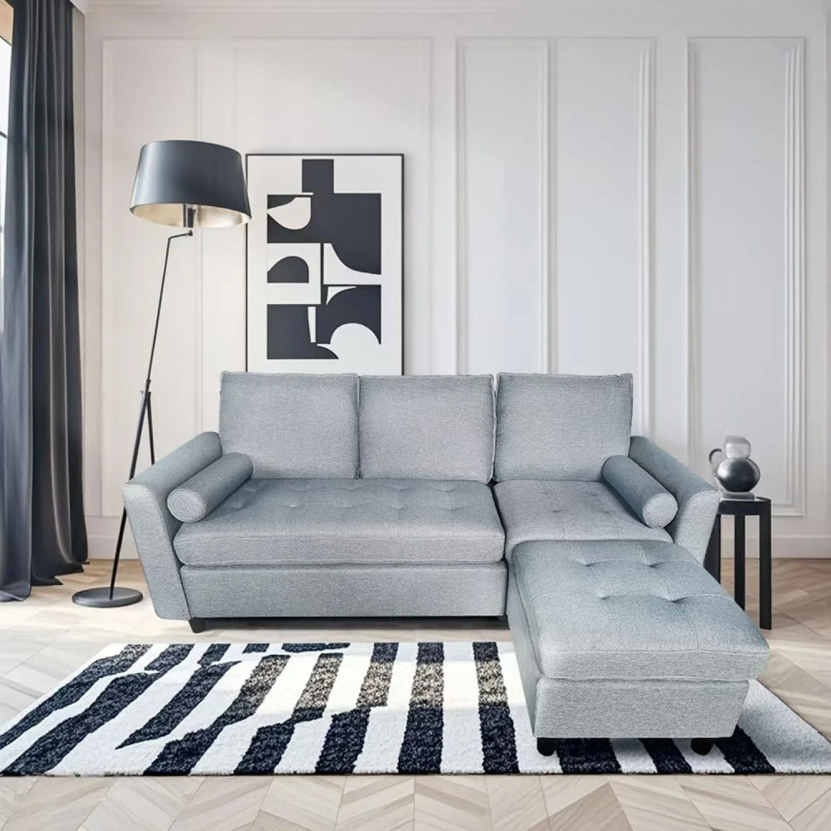 Canapé — USINE, rembourrage en mousse, avec dossier, 3 Places, gris, revêtement en velours