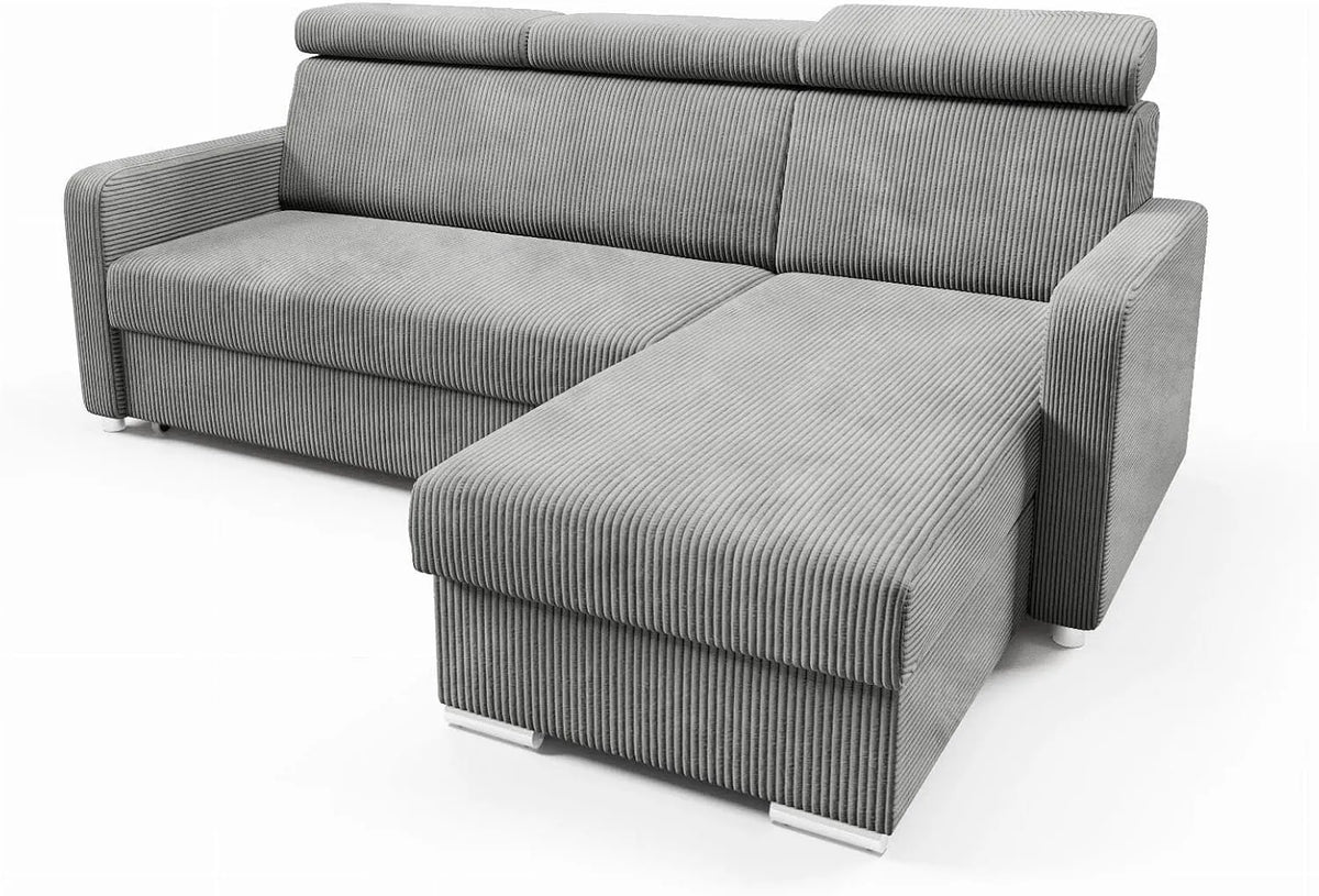 Canapé d'angle et canapé panoramique — en velours côtelé, revêtement en tissu, avec rangement, convertible, 213 × 100 × 165 cm, gris