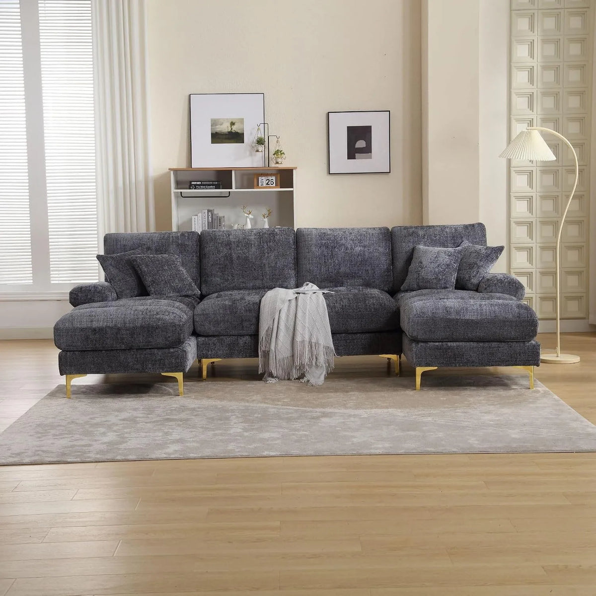 Canapé modulaire: en chenille, revêtement en tissu, réglable, gris, inclinable