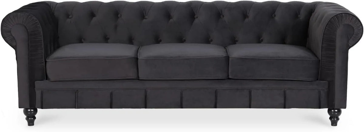 DECO Canape Chesterfield Velours 3 Places Altesse Noir