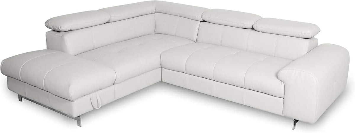 Canapé d'angle et canapé panoramique — en cuir PU, avec tiroirs, convertible, 262 × 72 × 206, blanc, réglable