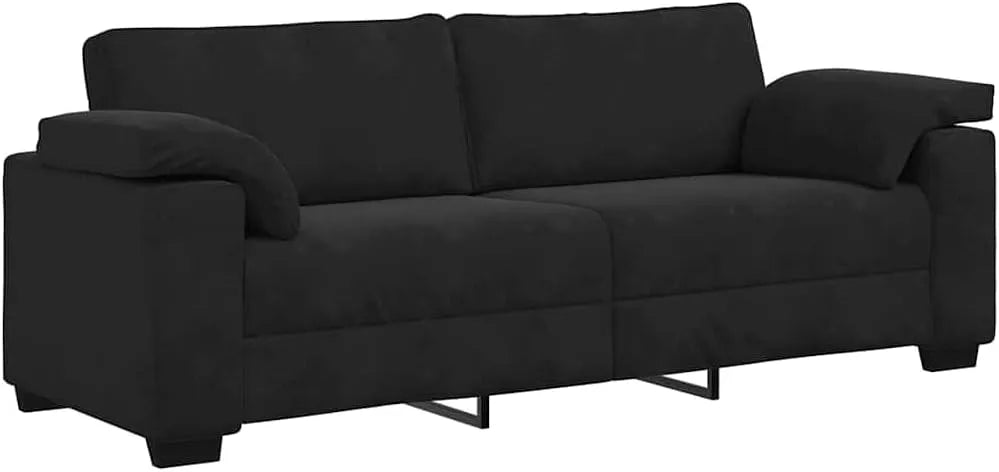 Canapé – 3 places, 178 cm, noir, revêtement en velours