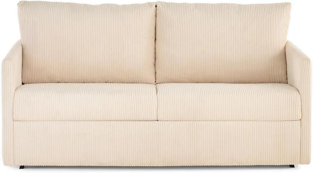 Canapé — en velours côtelé, convertible, 3 Places, 140 cm, 12 cm, beige, revêtement en tissu