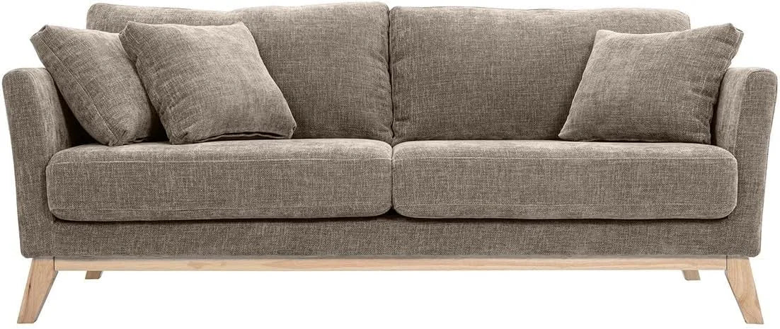 Canapé: revêtement en tissu, en bois, 3 Places, beige, revêtement en velours
