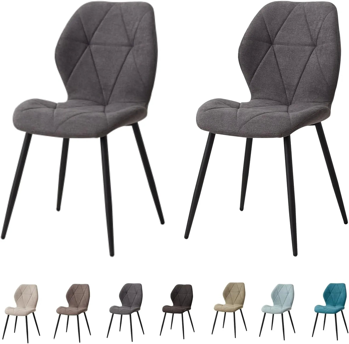 Chaise — en métal, revêtement en tissu, avec coussins, Lot de 2, gris