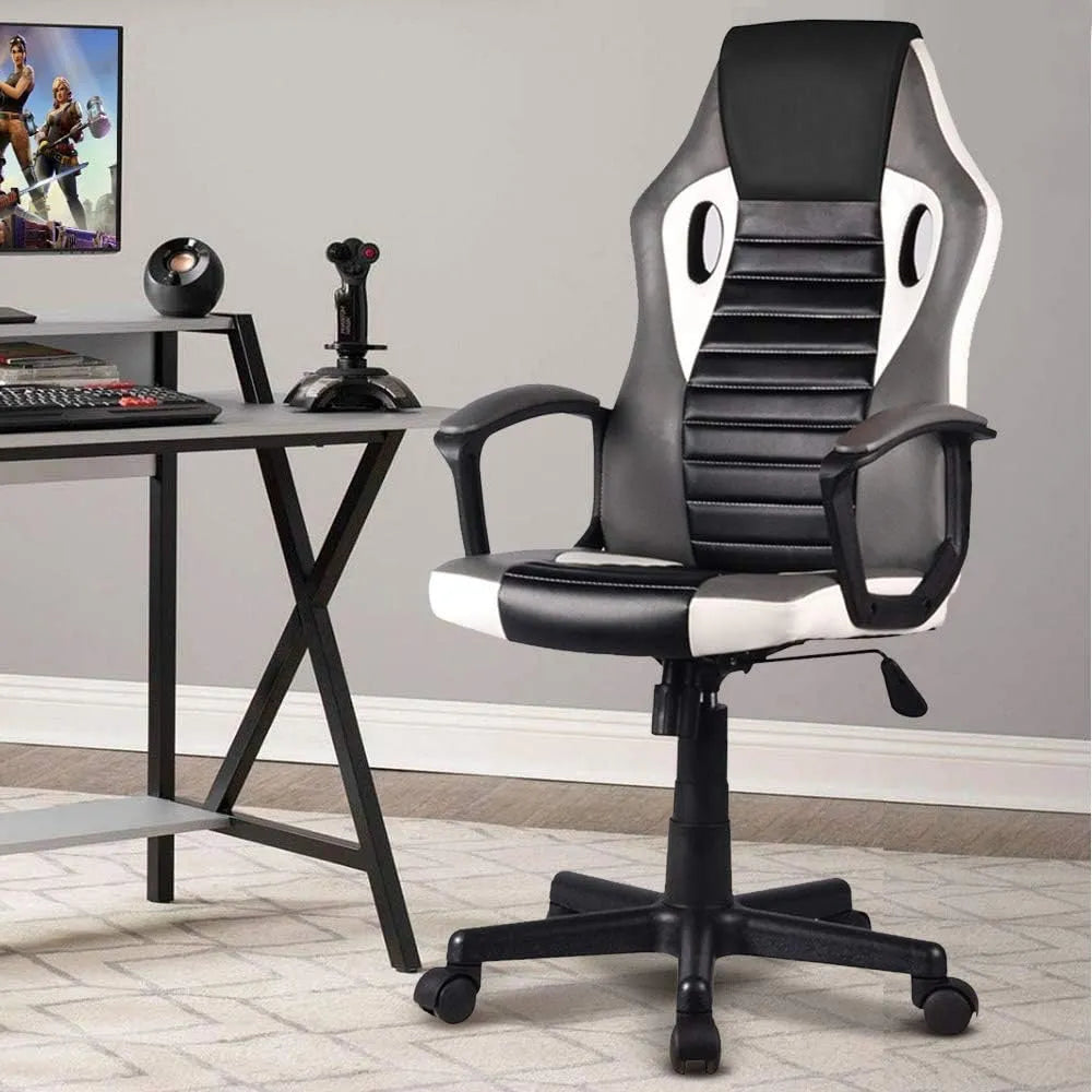 Bureau et table informatique: en cuir, pour gaming, réglable, gris, hauteur réglable