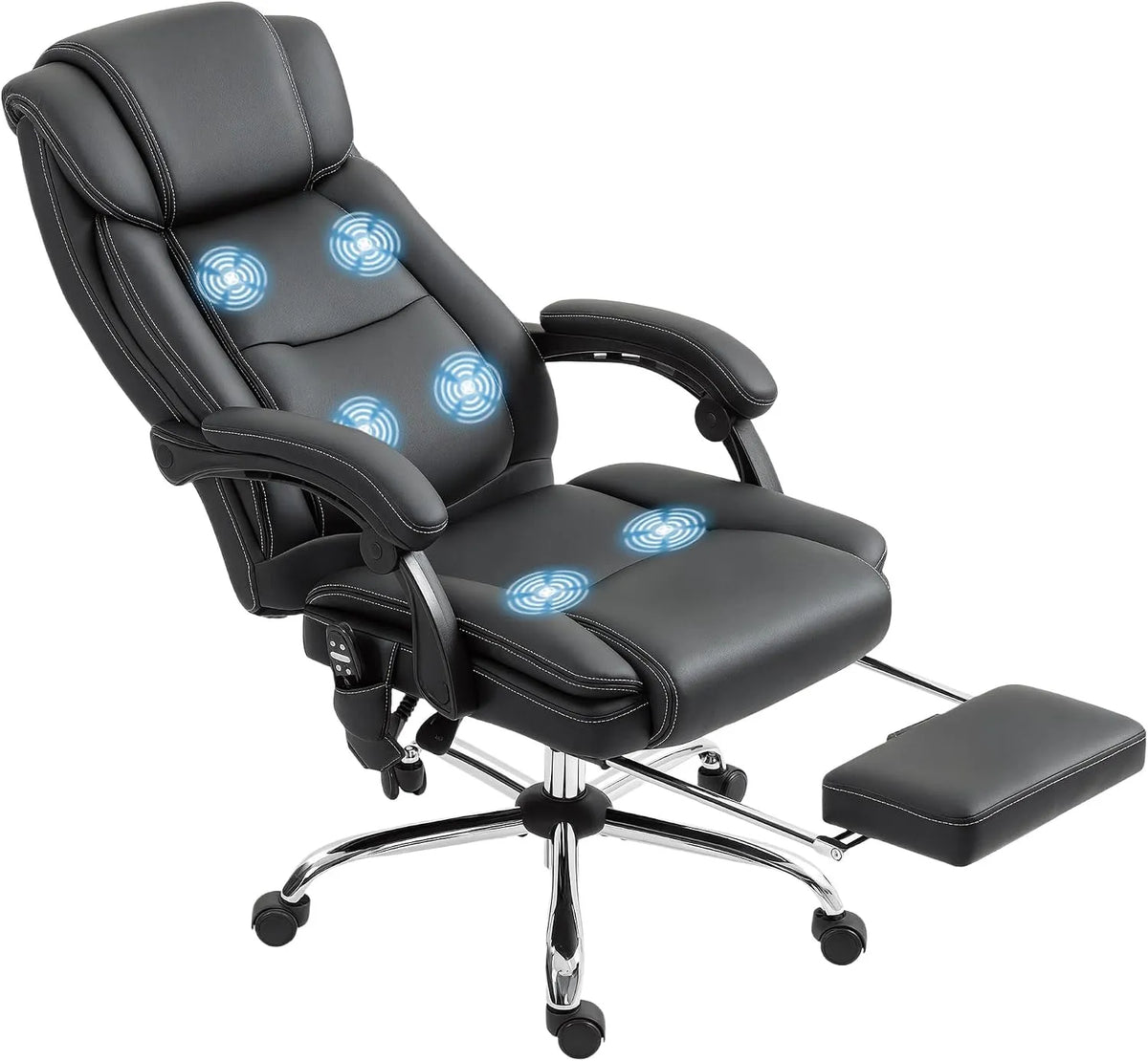 HOMCOM Bureau et table informatique: en cuir, pivotant, avec dossier, réglable, noir, inclinable