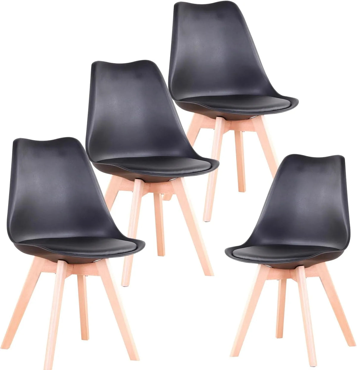 Chaise — en bois, Lot de 4, noir, en bois massif
