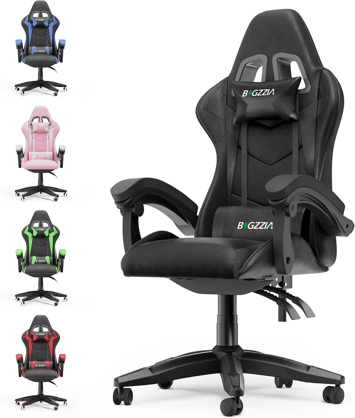 Bureau et table informatique: pour enfant, en cuir, avec dossier, pour gaming, noir, réglable, inclinable