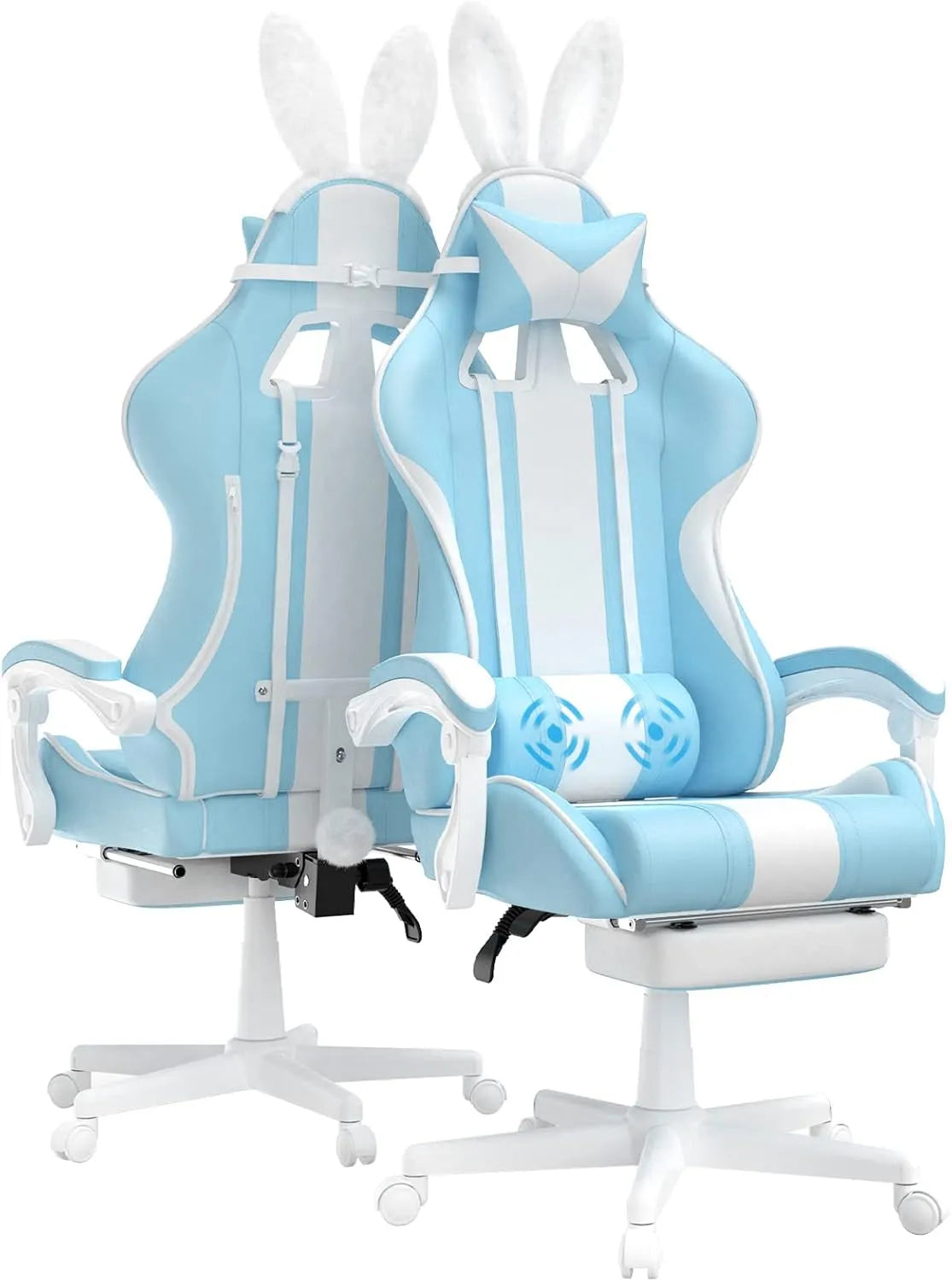 Bureau et table informatique – avec coussins, pour gaming, bleu, avec fonction massage